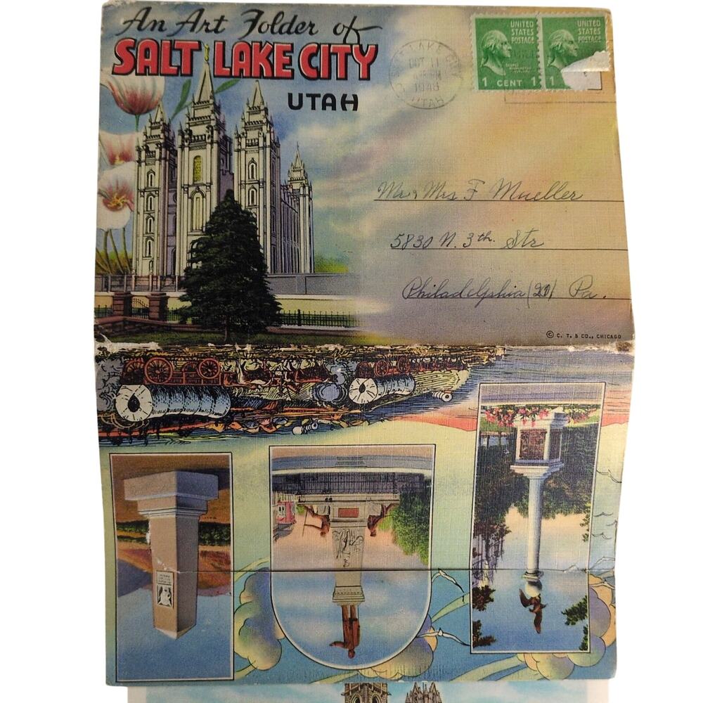 An Art Folder of Salt Lake City Utah 1940s Fold-Out Linen Postcards UT‎ Mormons+